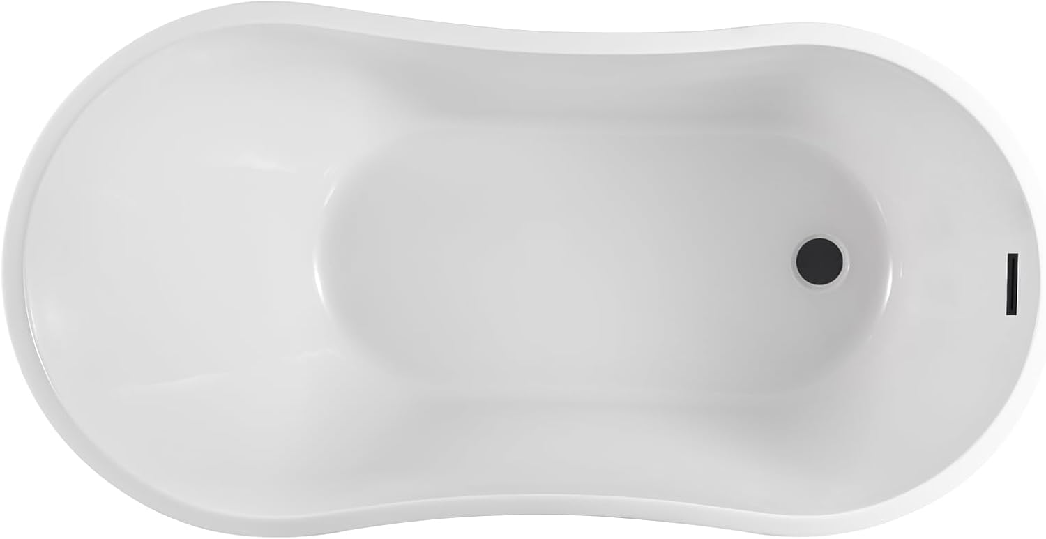 Vanity Art 54 X 28 Inch White Acrylic Freestanding Bathtub | Contemporary Design Soaking Tub with Pop-up Drain and Slotted Overflow Included, UPC Certified VA6525-MB