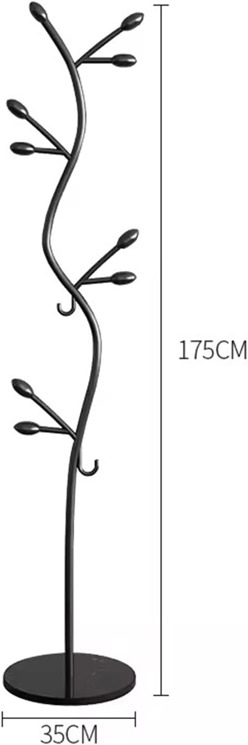Garment Rack Freestanding Small Modern Coat Rack With Round Marble Base, Entryway Metal Coats Hanger Stand With 8 Hooks For Bedroom And Office, Save Space, 35X175CM(Color:Black)