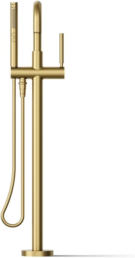 KOHLER T97328-4-2MB Purist Floor-Mount Bath Filler Trim with Handshower, Single Lever Handle Bathtub Faucet, 1.75 GPM Handshower, Vibrant Brushed Moderne Brass