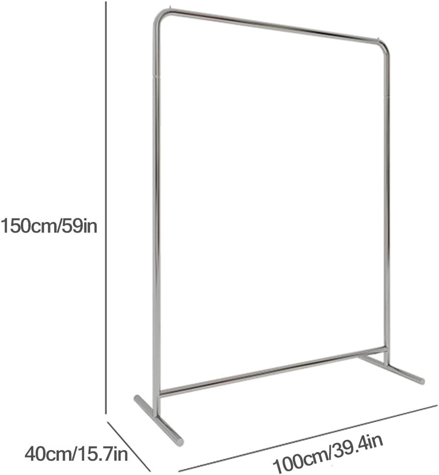 Freestanding Clothing Garment Rack, Stainless Steel Tube Clothes Rail, Clothes Organizer for Bedroom, Laundry Room, Silver, Height 59in (Color : Silver, Size : 100x40x150cm)