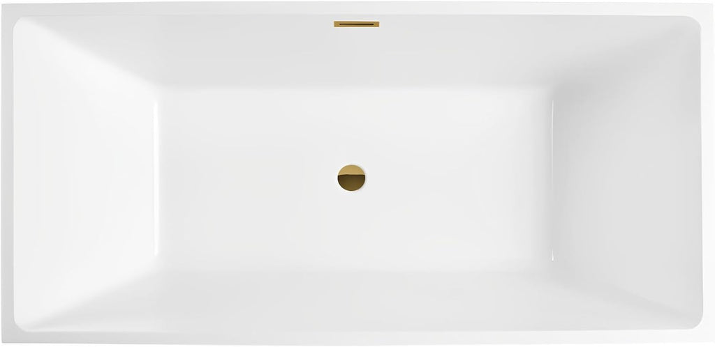 Vanity Art 59' Free Standing Tub Contemporary Design Acrylic Freestanding Bathtub Soaking Tub with Overflow and Pop-up Drain, UPC Certified