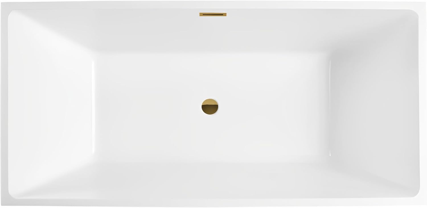 Vanity Art 59' Free Standing Tub Contemporary Design Acrylic Freestanding Bathtub Soaking Tub with Overflow and Pop-up Drain, UPC Certified