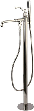 Kingston Brass KS7036ABL English Country Freestanding Tub Faucet with Hand Shower, Polished Nickel
