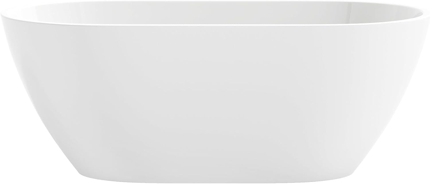OVE Decors Ayago 59 in. Solid Surface Freestanding White Acrylic Soaking Bathtub, with Overflow and Matte Black Pop-up Drain