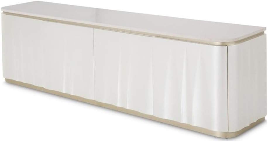Pemberly Row Modern/Contemporary Media Cabinet, 78' Wide, Marble Top, Creamy Pearl Finish, Solid & Manufactured Wood Frame, Touch-Latch Doors, 4 Shelves, Living Room TV Stand or Storage
