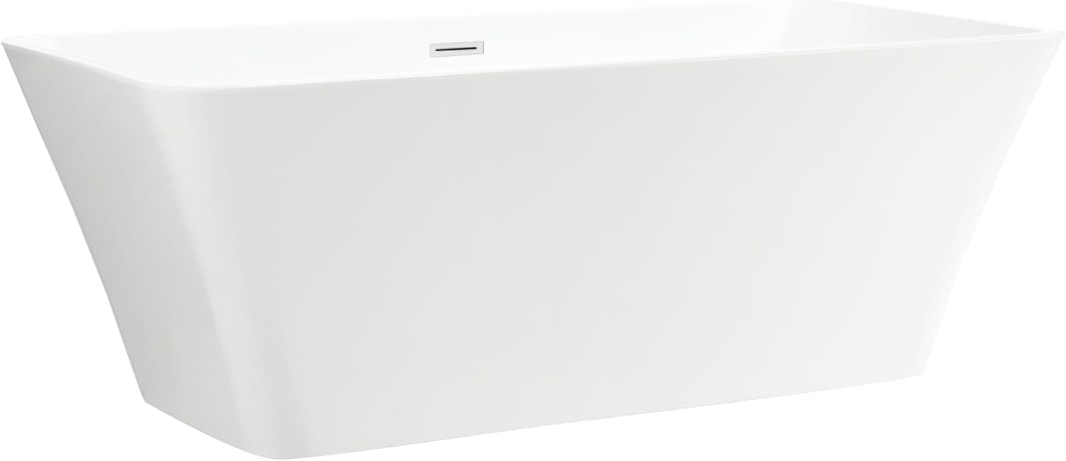 Vanity Art 67 X 29 Inch White Acrylic Freestanding Bathtub | Contemporary Design Soaking Tub with Pop-up Drain and Slotted Overflow Included, UPC Certified VA6820-PW