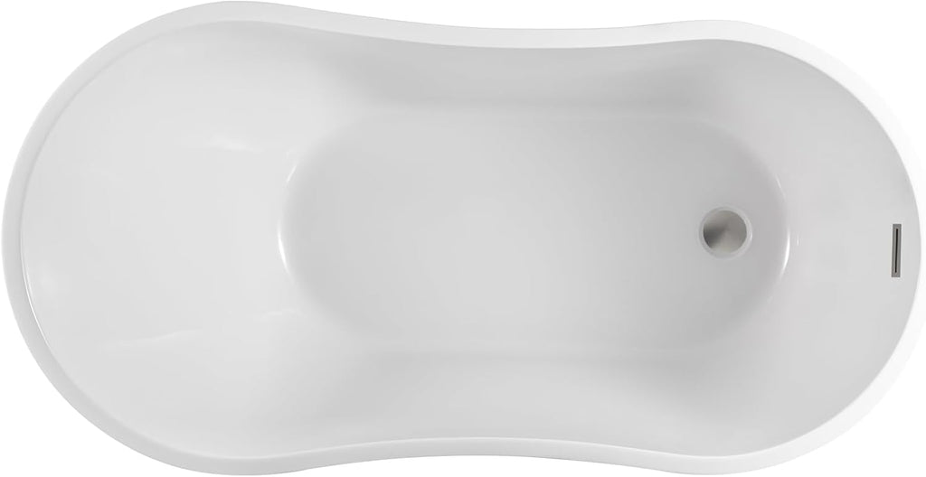 Vanity Art 54 X 28 Inch White Acrylic Freestanding Bathtub | Contemporary Design Soaking Tub with Pop-up Drain and Slotted Overflow Included, UPC Certified VA6525-BN