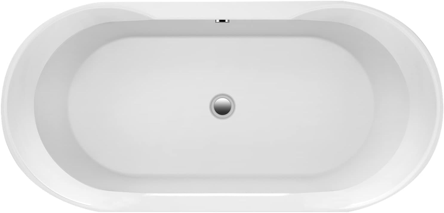 Carver Tubs - Aiden II 69' - Modern Freestanding Soaking Bathtub, Two Person Soaking Free Standing Bathtub w/Chrome Drain - White Contemporary Oval Acrylic Fiberglass Tub - 69″L x 31.5'W x 23.5'H