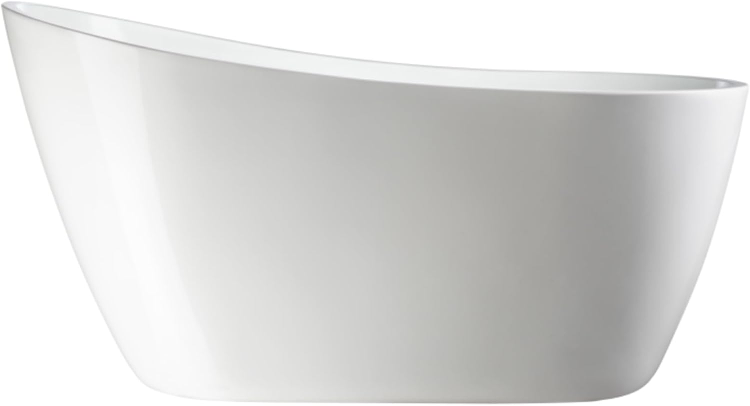 Vanity Art 55 x 28 Inch White Acrylic Freestanding Bathtub | Contemporary Design Soaking Tub with Pop-up Drain and Overflow Included, UPC Certified, VA6531-MB