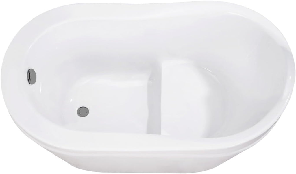 Kingston Brass VTRS523030M8 52' Acrylic Oval Single Slipper Freestanding Tub with Overflow/Drain Assembly and Integral Seat, Glossy White/Brushed Nickel