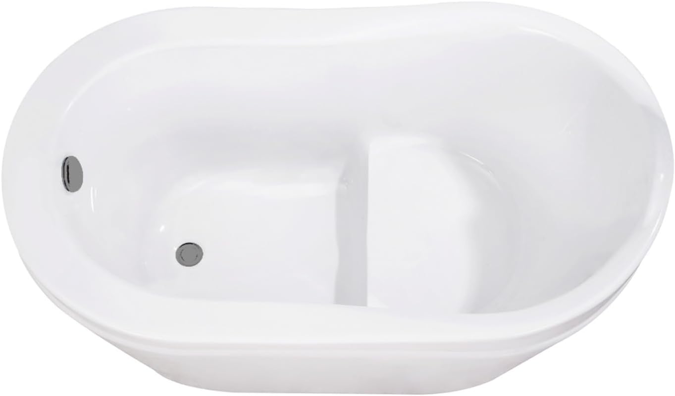 Kingston Brass VTRS523030M8 52' Acrylic Oval Single Slipper Freestanding Tub with Overflow/Drain Assembly and Integral Seat, Glossy White/Brushed Nickel