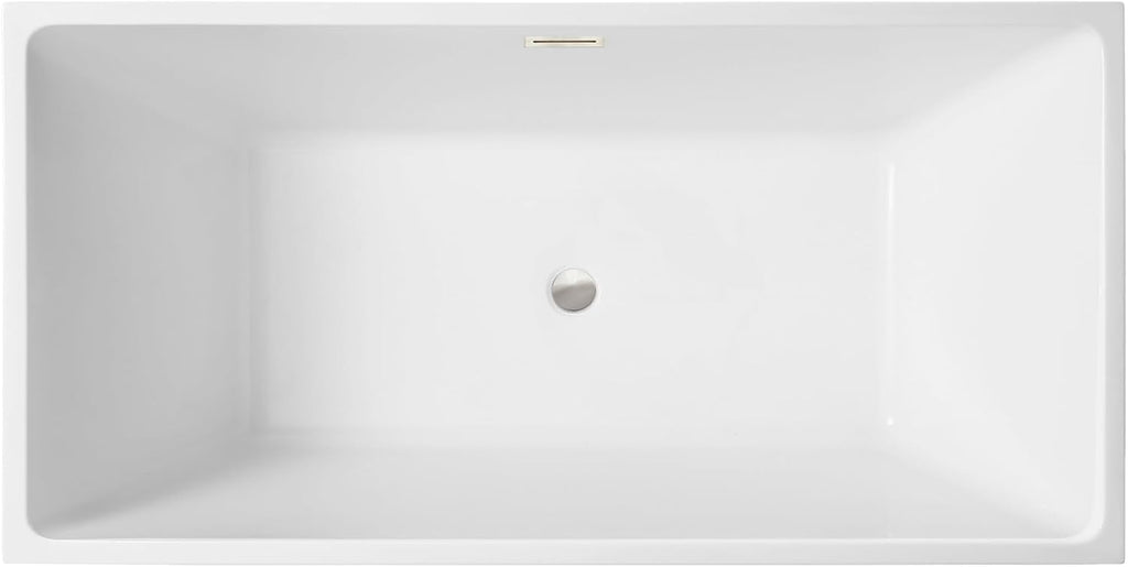 Vanity Art 67 X 32 Inch White Acrylic Freestanding Bathtub | Contemporary Design Soaking Tub with Pop-up Drain Overflow Included, UPC Certified VA6813B-L-BN
