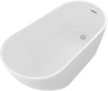 Logmey 59 Inch White Acrylic Freestanding Bathtub with Overflow Oval Shape Soaking Tub with Chrome Drain Assembly for Modern Classic Bathrooms