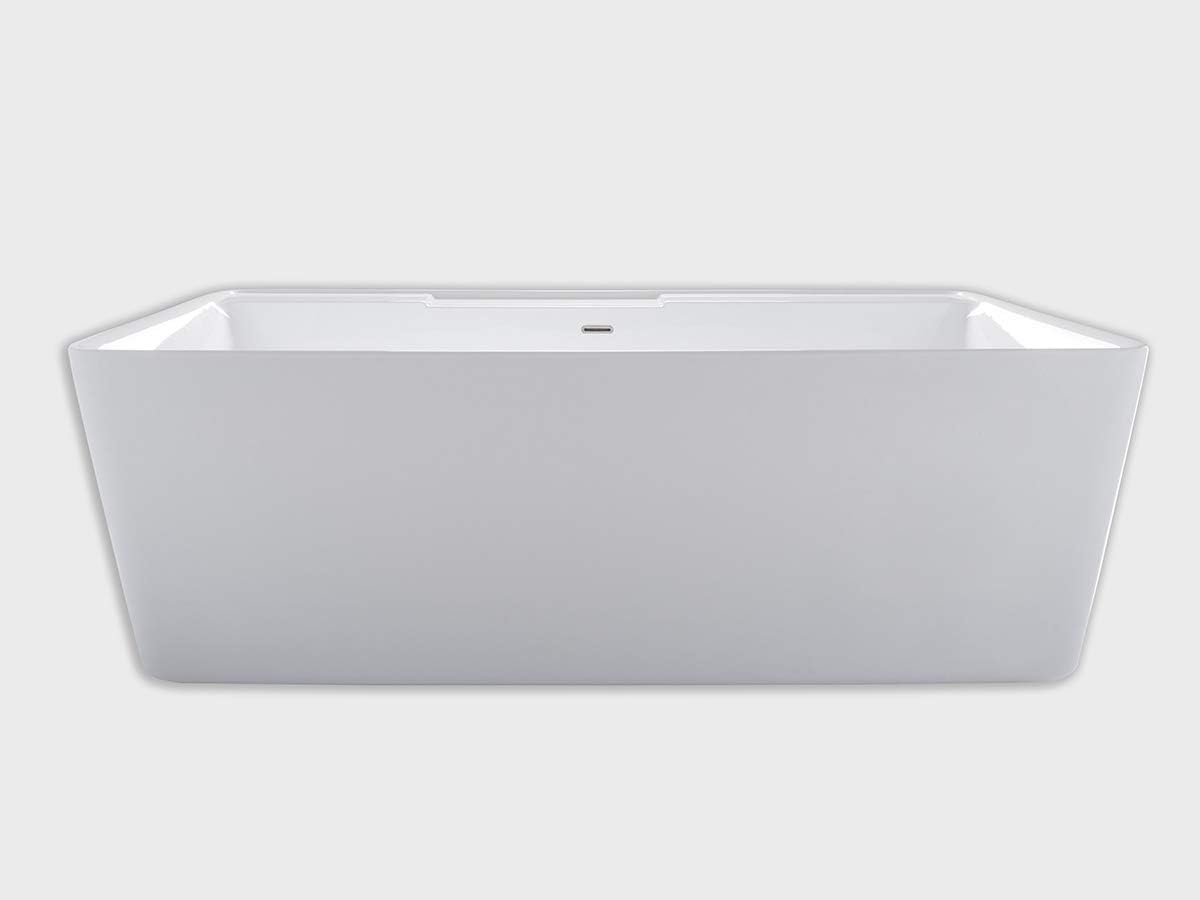 Carver Tubs - Kaskade 71' Modern White Freestanding Soaking Bathtub - Modern Rectangle Acrylic Tub With Chrome Drain & Center Slotted Overflow Included - Deep Soaking - 71″L x32'W x 23'H