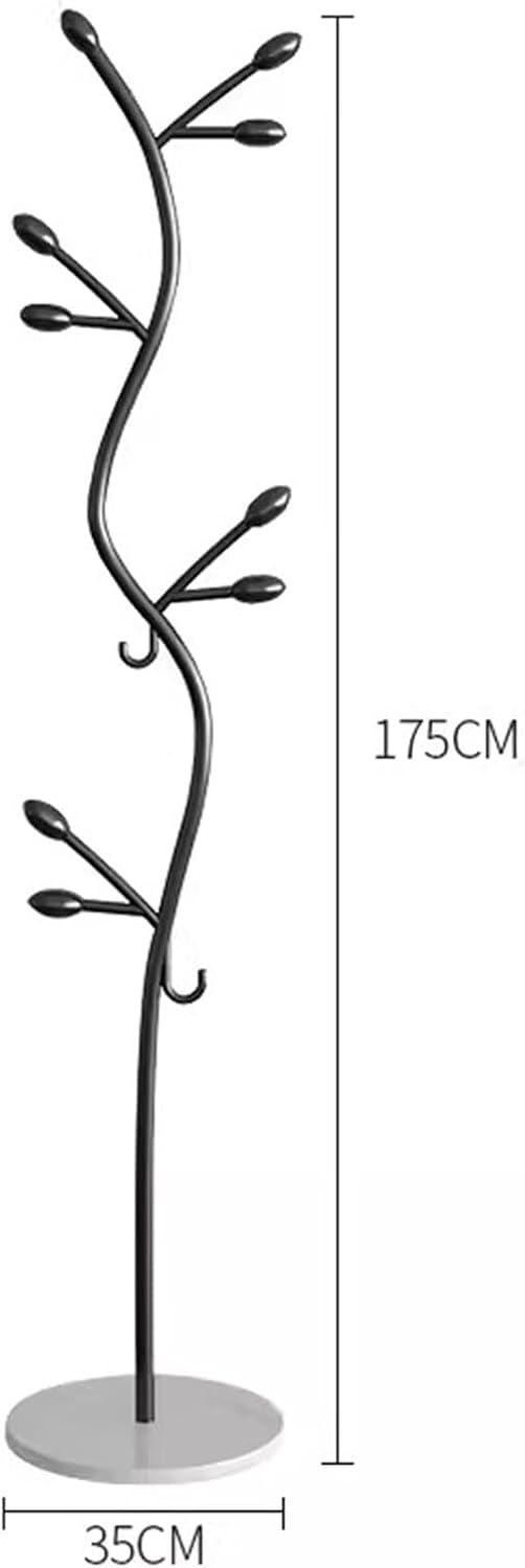 Garment Rack Freestanding Small Modern Coat Rack With Round Marble Base, Entryway Metal Coats Hanger Stand With 8 Hooks For Bedroom And Office, Save Space, 35X175CM(Color:Black+White)