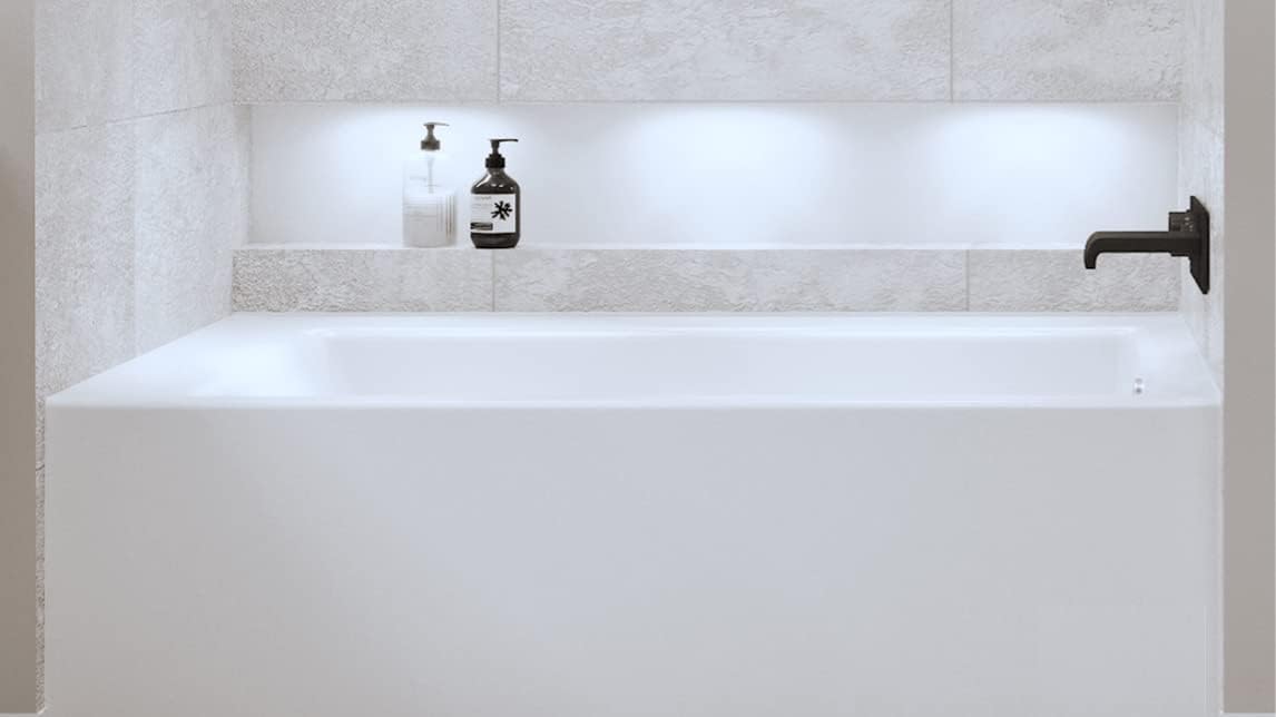 Carver Tubs - ALR6636 - Acrylic Freestanding Alcove Soaking Bathtub, Chrome Drain and Center Slotted Overflow Included- White Rectangle Acrylic Tub - Right Hand Drain - 66' L x 36' W x 20.5' H