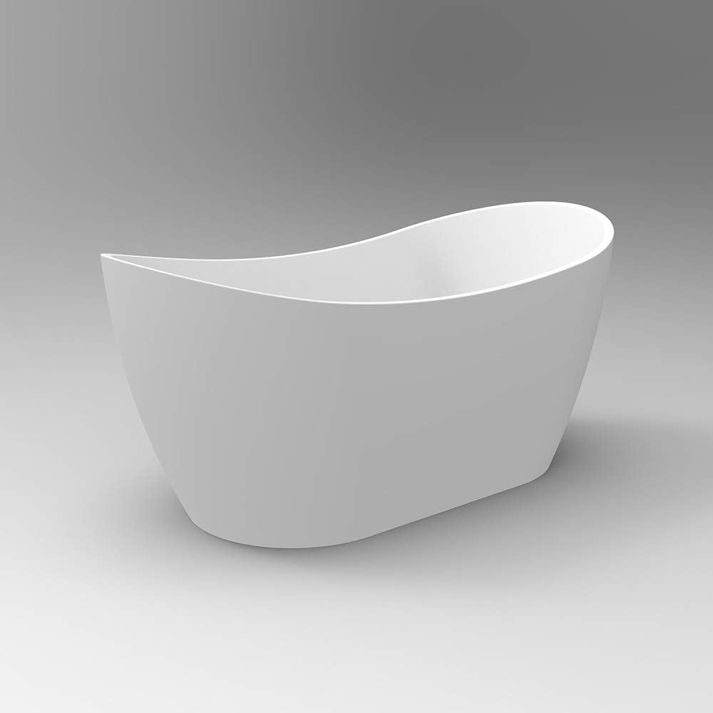 WOODBRIDGE BTA-1516 Acrylic Freestanding Bathtub Contemporary Soaking Tub with Brushed Nickel Overflow and Drain, BTA1516, 59' B-0016 White