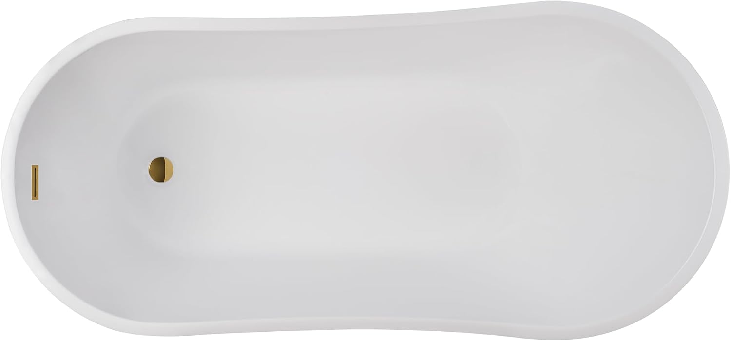 Vanity Art 59 X 29 Inch White Acrylic Freestanding Bathtub | Contemporary Design Soaking Tub with Pop-up Drain and Slotted Overflow Included, UPC Certified VA6904-S-TG