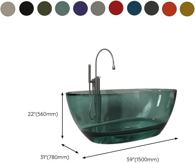 Modern Oval Freestanding Bathtub, Resin Material, Roll Top Soaking Design, Contemporary Style (Orange, 59'L x 31'W x 22'H)