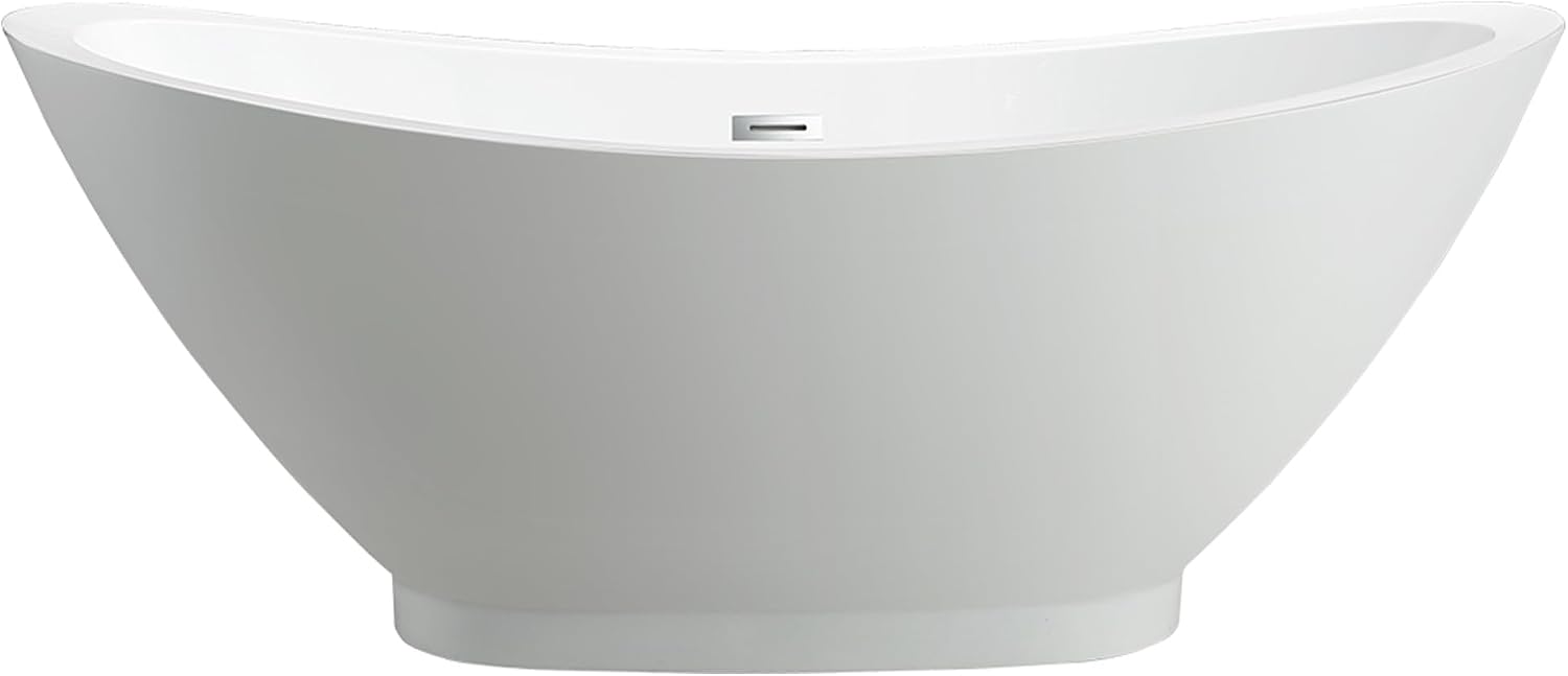 Vanity Art 69 Inches Freestanding Acrylic Bathtub Modern Stand Alone Soaking Tub with UPC Certified Slotted Overflow and Pop-up Drain VA6516