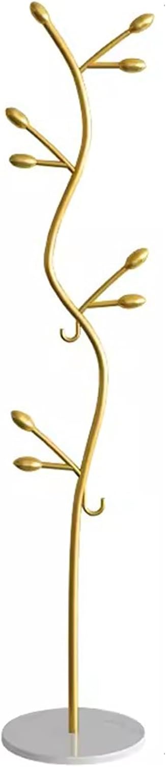 Garment Rack Freestanding Small Modern Coat Rack With Round Marble Base, Entryway Metal Coats Hanger Stand With 8 Hooks For Bedroom And Office, Save Space, 35X175CM(Color:Gold+White)
