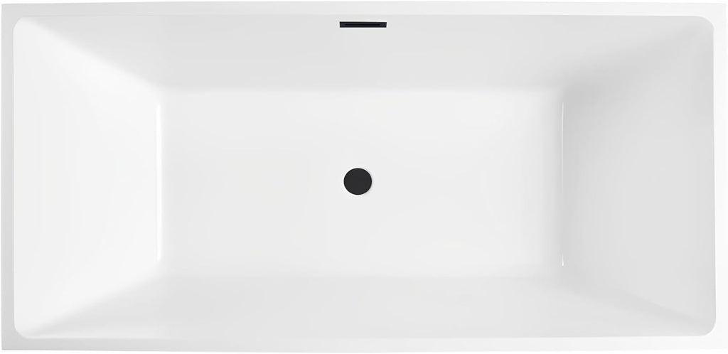 Vanity Art 59' Free Standing Tub Contemporary Design Acrylic Freestanding Bathtub Soaking Tub with Overflow and Pop-up Drain, UPC Certified