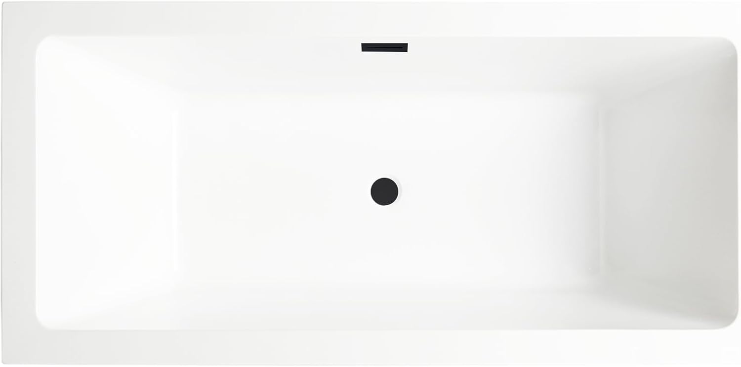 HomeBeyond 67 Inch Free Standing Bathtub | Acrylic Freestanding Soaking Tub, Square Bathroom Stand Alone Tub, Suitable Single Person Bathing, Matte Black