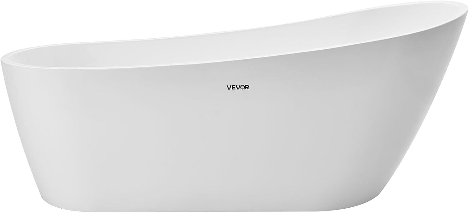 VEVOR Acrylic Freestanding Bathtub, 67 Inch Contemporary Soaking White Tub with Brushed Nickel Overflow and Drain, Elegant Oval Shape Stand Alone Soaker Bathtub for Modern Bathroom or Remodel Project