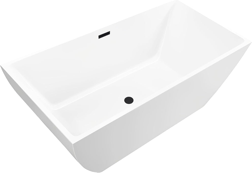 Vanity Art 59' Free Standing Tub Contemporary Design Acrylic Freestanding Bathtub Soaking Tub with Overflow and Pop-up Drain, UPC Certified
