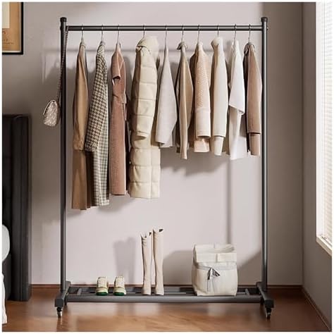 Heavy Duty Rolling Clothes Rack with Wheels - Sturdy Free-Standing Garment Rack for Bedroom, Laundry, Retail Shop Storage & Organization - Adjustable Height, Dur, Black-120x158x43cm