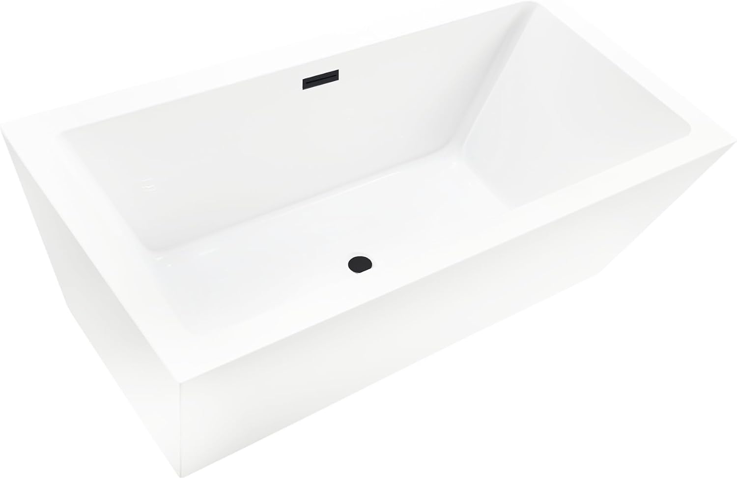 HomeBeyond 67 Inch Free Standing Bathtub | Acrylic Freestanding Soaking Tub, Square Bathroom Stand Alone Tub, Suitable Single Person Bathing, Matte Black