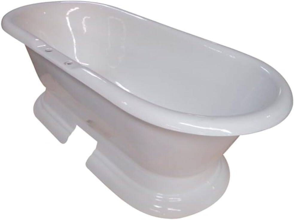 Kingston Brass Aqua Eden VCT7D723224 Cast Iron Double Ended Pedestal Bathtub with 7-Inch Centers Faucet-Drillings, 72-Inch, White