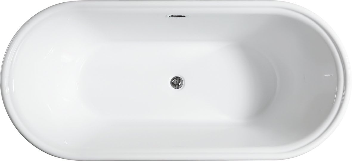 Vanity Art 59 x 30 Inches Freestanding Bathtub Acrylic Modern Stand Alone Soaking Tub with UPC Certified Slotted Overflow and Pop-up Center Drain, White VA6610-S