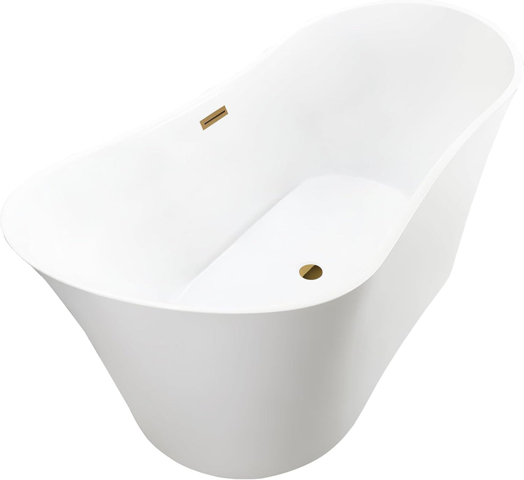 Vanity Art 67 X 30 Inch White Acrylic Freestanding Bathtub | Contemporary Design Soaking Tub with Pop-up Drain and Slotted Overflow Included, UPC Certified VA6805-TG