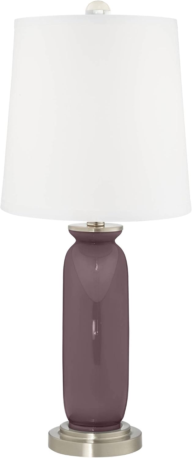 Color + Plus Carrie 26 1/2' Tall Round Modern Table Lamps Set of 2 Poetry Plum Purple Finish Glass Fabric White Shade Living Room Bedroom Bedside Nightstand House Office Family Reading Kitchen