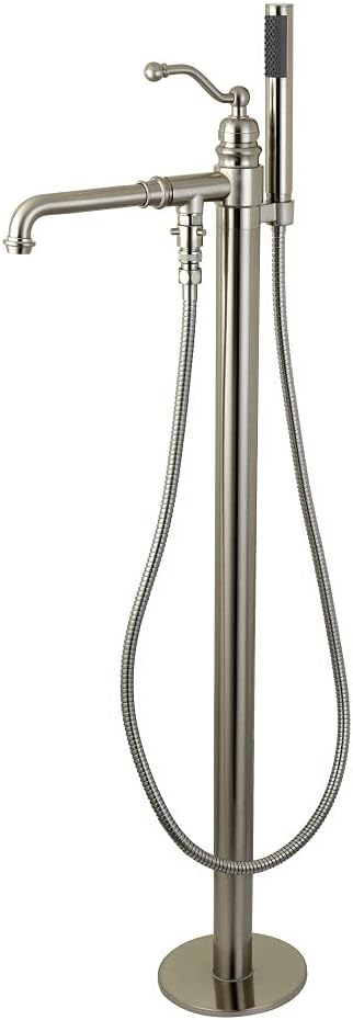Kingston Brass KS7038ABL French Country Single Handle Freestanding Roman Tub Faucet with Hand Shower, Brushed Nickel