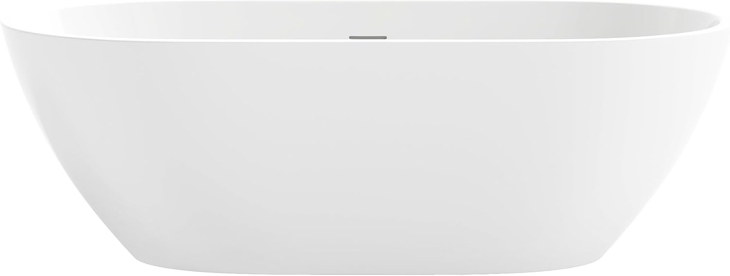 OVE Decors Ayago 66 in. Solid Surface Freestanding White Acrylic Soaking Bathtub, with Overflow and Matte Black Pop-up Drain