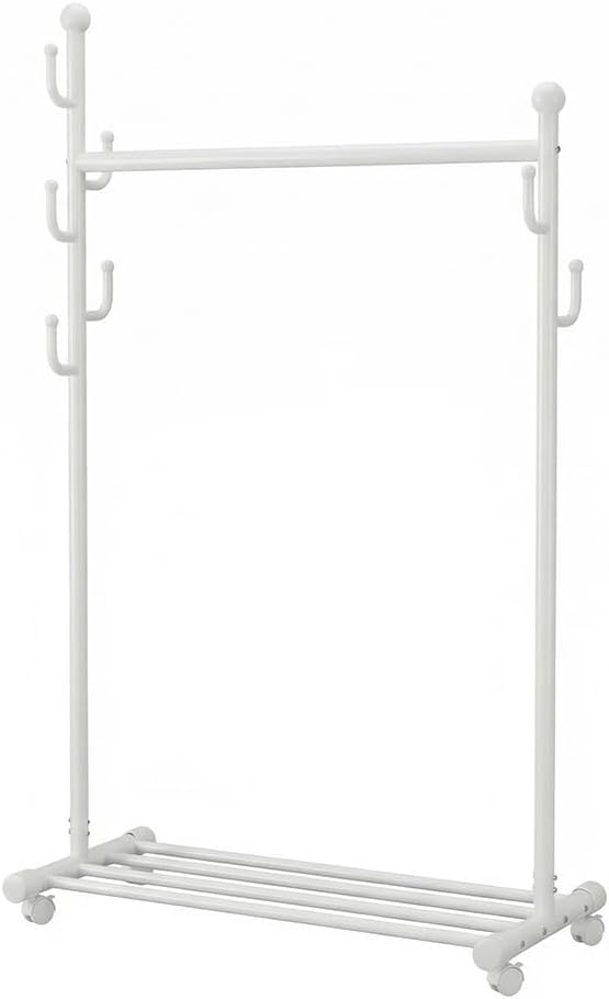 Rygcrud Coat Rack Freestanding, Garment Rack with 7 Hooks, Rolling Clothes Hanging Stand with Shelve for Guest Room Organizer(White,33.5in)