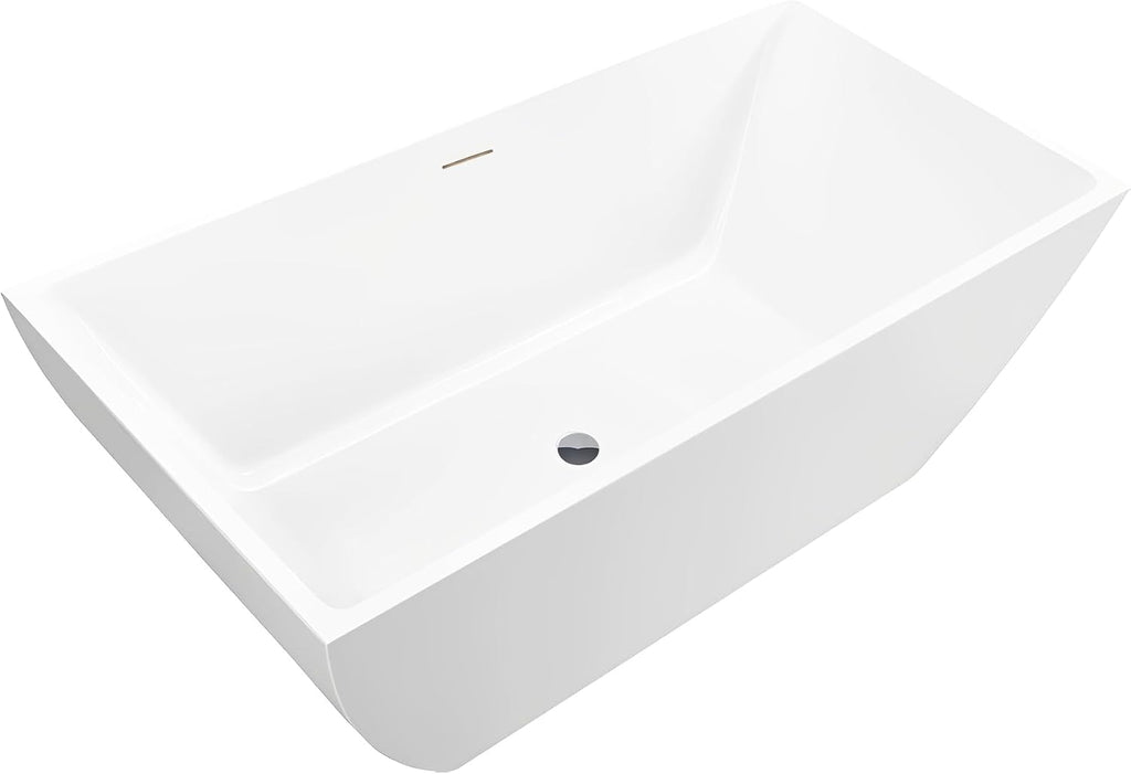 HomeBeyond 59 Inch Free Standing Bathtub | Acrylic Freestanding Soaking Tub deal for Spa-Like Baths, Modern Bathroom Stand Alone Tub Suitable for Couples, Singles, and Families, White