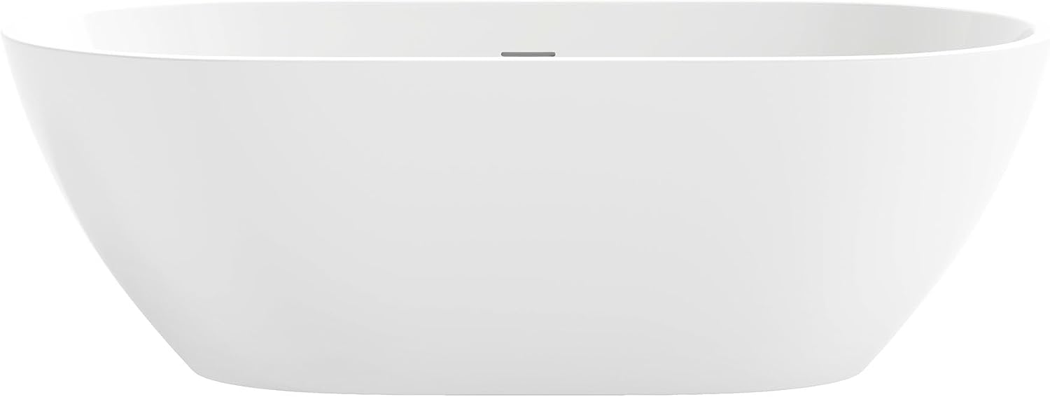 OVE Decors Ayago 66 in. Solid Surface Freestanding White Acrylic Soaking Bathtub, with Overflow and White Pop-up Drain