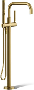 KOHLER T97328-4-2MB Purist Floor-Mount Bath Filler Trim with Handshower, Single Lever Handle Bathtub Faucet, 1.75 GPM Handshower, Vibrant Brushed Moderne Brass