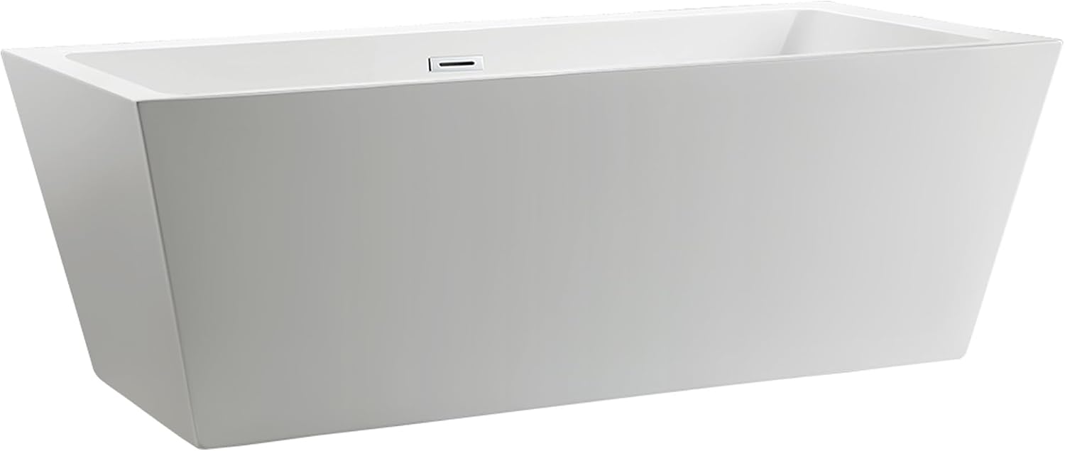 Vanity Art 67 X 31 Inch White Acrylic Freestanding Bathtub | Contemporary Design Soaking Tub with Pop-up Drain and Slotted Overflow Included, UPC Certified VA6814-L