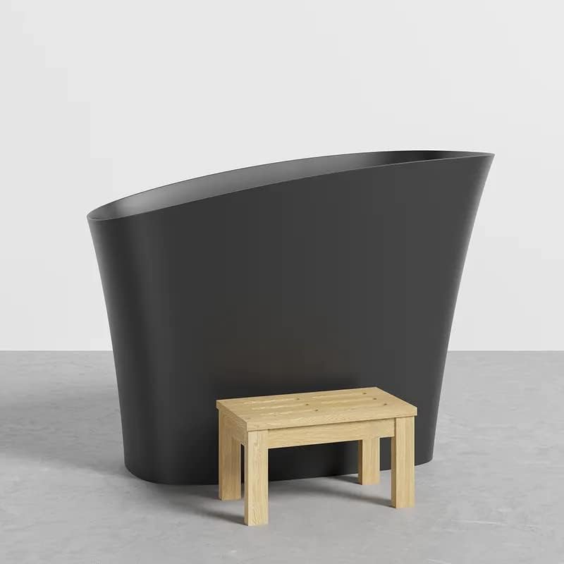 47' Freestanding Soaking Bathtub Modern Oblique Deep Stone Resin Japanese Soaking Bathtub in Matte Black