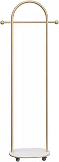 Metal Coat Rack Freestanding,Garment Rack Modern Clothing Rack with Marble Base, Small Coat Hanger Stand with 2 Hooks for Bag and Hat, Space Saving Clothes Organizer for Bedroom(Gold)