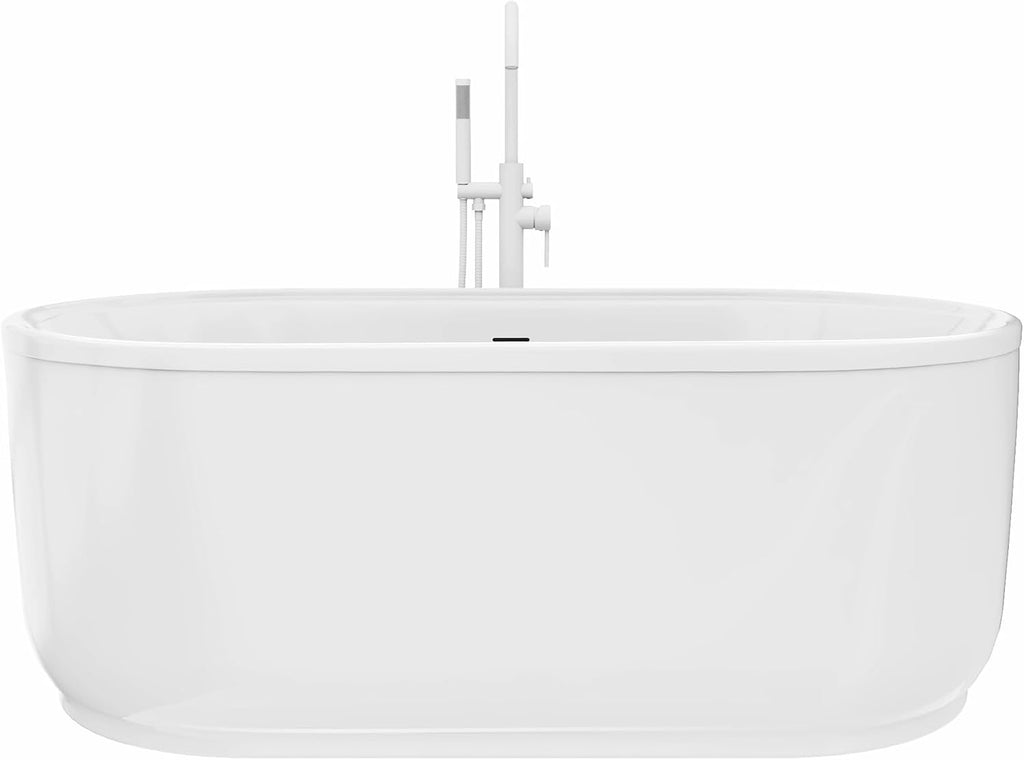 DreamLine Encore 60 1/4 inch L x 32 1/4 inch W x 23 1/8 inch H Freestanding Acrylic Bathtub with White Drain