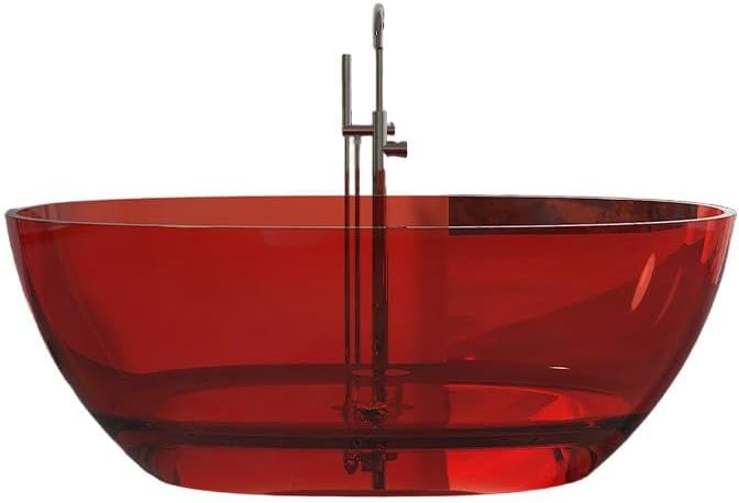 Modern Oval Freestanding Bathtub, Resin Material, Roll Top Soaking Design, Contemporary Style (Burgundy, 55'L x 31'W x 22'H)