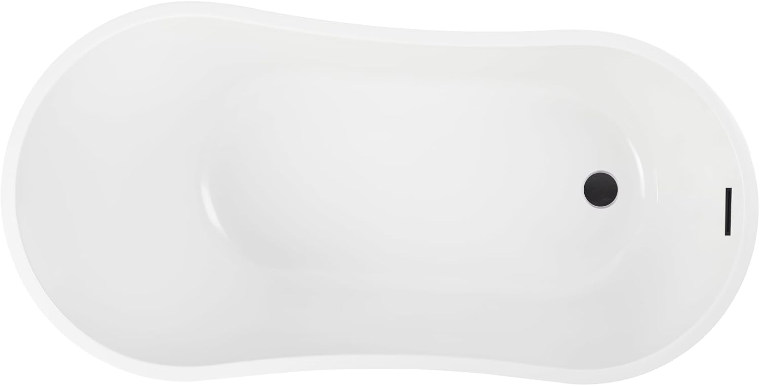 Vanity Art 55 x 28 Inch White Acrylic Freestanding Bathtub | Contemporary Design Soaking Tub with Pop-up Drain and Overflow Included, UPC Certified, VA6531-ORB