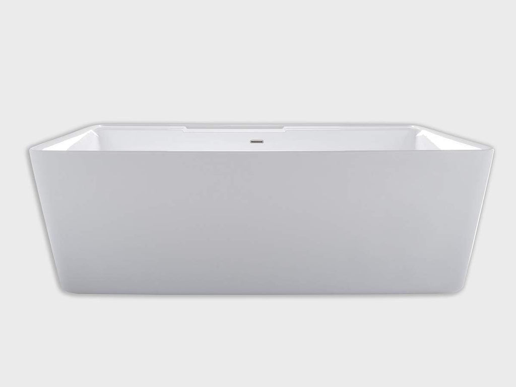 Carver Tubs - Kaskade 71' - Modern White Freestanding Soaking Bathtub - Modern Rectangle Acrylic Tub With Chrome Drain and Center Slotted Overflow Included - Deep Relaxing Soak - 71″L x32'W x 23'H