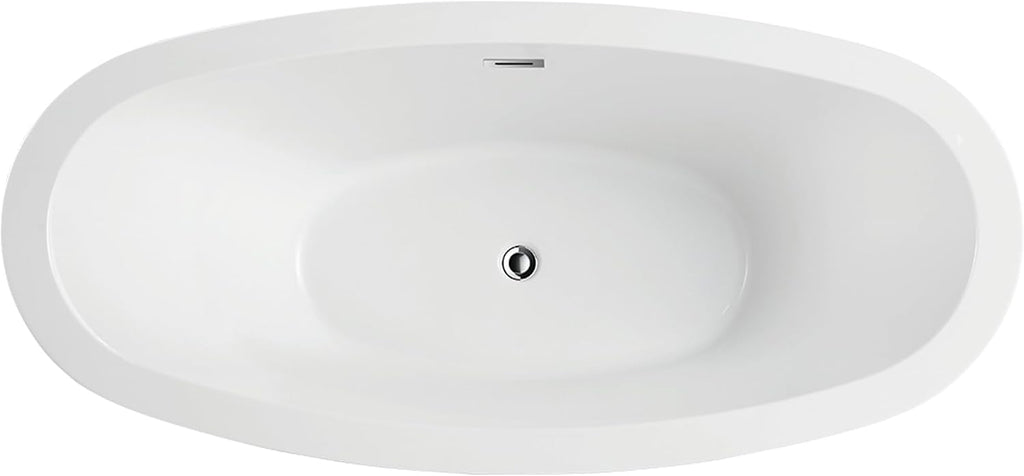 Vanity Art 69 Inches Freestanding Acrylic Bathtub Modern Stand Alone Soaking Tub with UPC Certified Slotted Overflow and Pop-up Drain VA6516