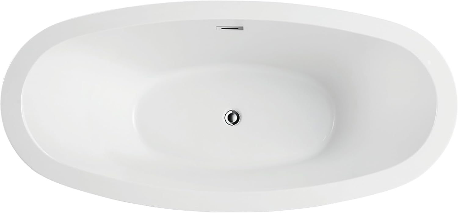 Vanity Art 69 Inches Freestanding Acrylic Bathtub Modern Stand Alone Soaking Tub with UPC Certified Slotted Overflow and Pop-up Drain VA6516